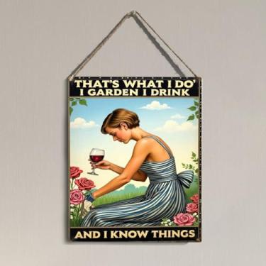 Imagem de Placa de parede de jardim vintage para decoração externa de casa, presentes de jardinagem para mulheres amantes de plantas, quintal, quintal, estufa, decoração I Garden I Drink Sign