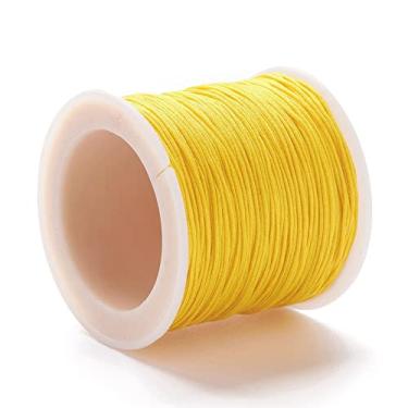 Imagem de 100 jardas 0,8 mm cordão de contas de nylon chinês cordão de macramê rabo de rattail fio de contas para fazer joias, pulseiras da amizade, suprimentos de artesanato DIY (amarelo)