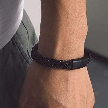 Imagem de Pulseira masculina de couro, corrente de corda, 19cm, Aço inoxidável, Sem Pedra Preciosa