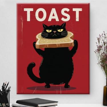 Imagem de Pôster de impressão em tela de gato engraçado para decoração de casa, cozinha, sala de estar, presentes para amantes de brindes, 20 x 25 cm