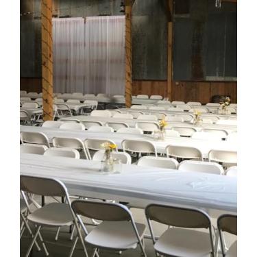 Imagem de Toalha de mesa descartável – Toalha de mesa de plástico perfeita para decoração de festa à prova d'água, casamento, aniversário, acampamento e celebrações de Natal, 1 peça branca