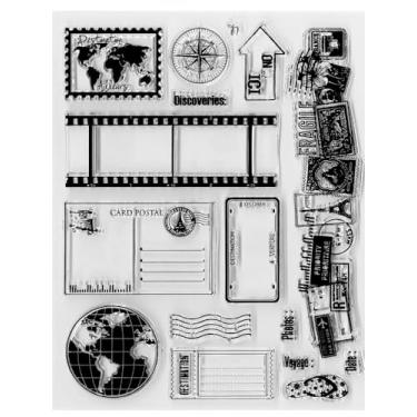 Imagem de Carimbo de globo de filme transparente diário de viagem para fazer cartões, decoração faça você mesmo, scrapbooking, cartão-postal, bússola, selos transparentes de silicone para viagem, álbum de
