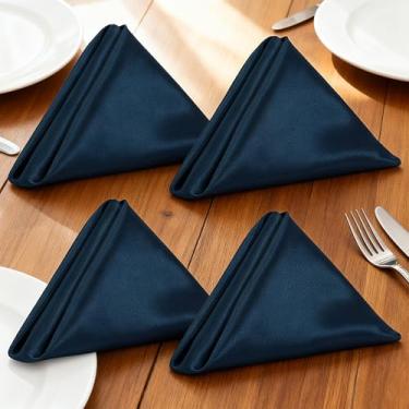 Imagem de Guardanapos de pano azul marinho pacote com 4 guardanapos de jantar com acabamento acetinado cor sólida com borda bainha para eventos de festa de casamento