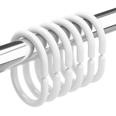 Imagem de Anéis de cortina de chuveiro de plástico, 12 ganchos em forma de C, anéis transparentes à prova de ferrugem para banheiro (branco)