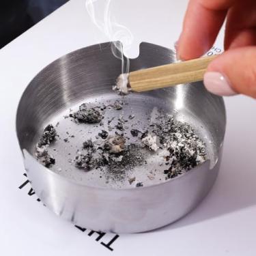 Imagem de 3 peças cinzeiro de aço inoxidável à prova de vento simples redondo para casa cinzeiros de metal 8 x 3 cm