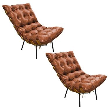 Imagem de Kit 02 Poltronas Costela Corano Base de Metal D´rossi Nozes