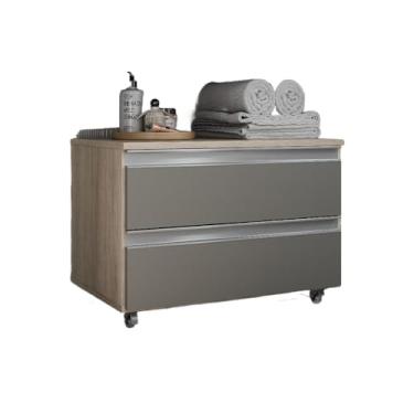 Imagem de Gabinete Banheiro Rodinhas 60CM 02 GAVETAS(Madeirado/Cinza)