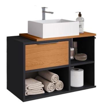 Imagem de Gabinete Suspenso Banheiro 60cm com Porta Basculante(preto/nature)