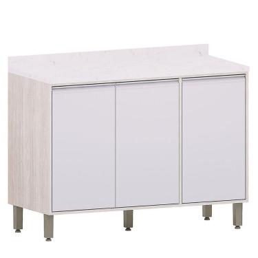 Imagem de Balcão 120 Cm Para Cozinha Modulada 3 Portas Atenas Cinza Cristal