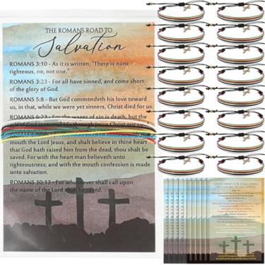 Imagem de Cunno Conjunto de 50 pulseiras de cartão de plano de salvação presentes a granel Natal The Roman Road to Salvation Tracts cristãos marcadores de livro pulseiras bíblicas escrituras presentes para
