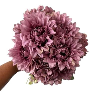 Imagem de Buquê de Dálias Grandes Artificiais Permanentes – Flores Decorativas para Sala, Casamento e Arranjos Florais (Lilás)