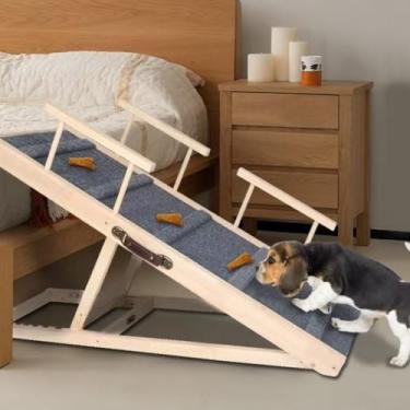 Imagem de Rampa E Degrau De Madeira Para Cães, Ideal Para Camas E Sofás – Degraus Dobráveis ​​para Animais De Estimação Com Superfície Antiderrapante, Altura Ajustável E Rampa Portátil Para Uso Interno