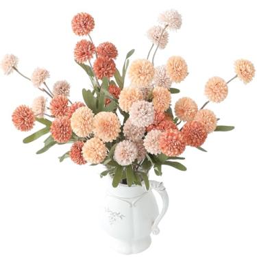 Imagem de Floroom 9 peças de flores artificiais de seda sintética de pêssego laranja queimado, mini crisântemos falsos a granel com hastes para centros de mesa de casamento, arranjos florais para decoração de
