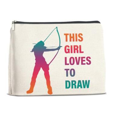 Imagem de LyoGao Bolsa de maquiagem Archer Gifts para mulheres e meninas, a menina adora desenhar bolsa de cosméticos