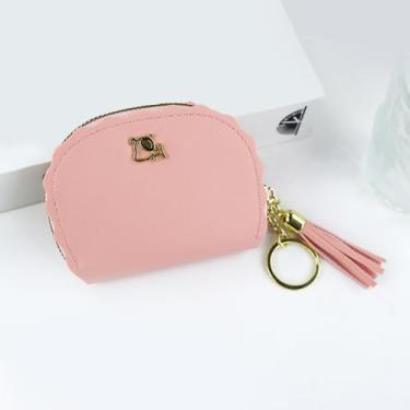 Imagem de Porta-cartões pequeno e elegante, linda carteira feminina portátil com zíper com 9 compartimentos para cartão, 2 compartimentos, carteira macia de poliuretano para cartões de crédito com borla para