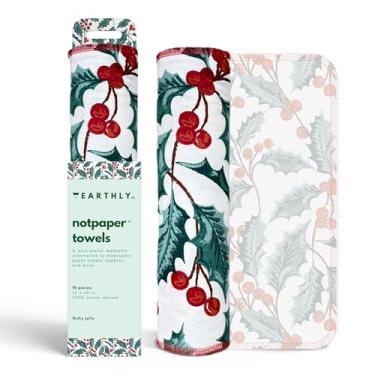 Imagem de Earthly Co. Toalhas de papel reutilizáveis - pacote com 10 - rolo de toalhas de papel de pano de algodão laváveis - guardanapos reutilizáveis sem papel lavável - absorvente + longa duração - zero