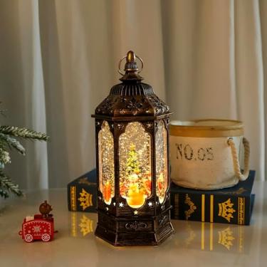 Imagem de Lanterna Decorativa de Natal com Globo de Neve Musical e Luz LED – Design Vintage Bronze – Ideal para Decorar Sala, Quarto e Presentear no Natal