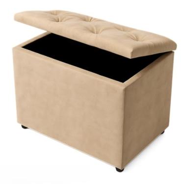 Imagem de Baú Retangular Banquinho Puff Decorativo organizador Guarda Brinquedos Assento(BEGE SUEDE)