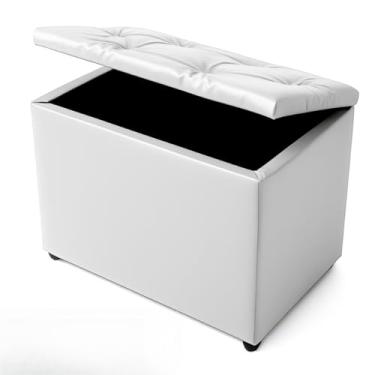 Imagem de Baú Retangular Banquinho Puff Decorativo organizador Guarda Brinquedos Assento(BRANCO CORINO)