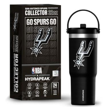 Imagem de Hydrapeak Copo de aço inoxidável Nomad de 947 ml oficialmente licenciado pela NBA San Antonio Spurs com alça e tampa de palha, garrafa de água à prova de vazamento em caixa de presente de colecionador