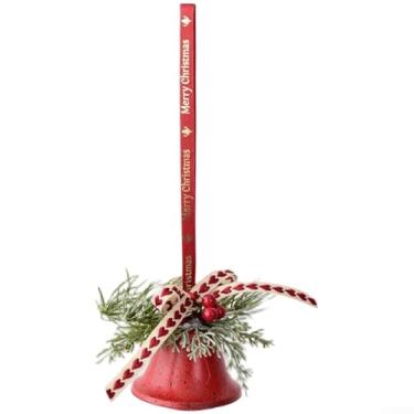 Imagem de Ornamento de sinos pendurados de Natal com pinhas e agulhas de pinheiro, decoração festiva de ferro para porta de guirlanda de árvore, decoração de férias em ouro vermelho branco verde 26 x 17 cm