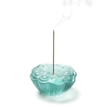 Imagem de TOUKSON Suporte de incenso de lótus de vidro com apanhador de cinzas, vidro de cristal feito à mão, decoração de design de cápsula de lótus para meditação, ioga e estilo zen em casa/escritório