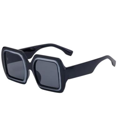 Imagem de JRLLFD Óculos de sol femininos de luxo, armação grande, moda masculina, para dirigir ao ar livre, UV400 (preto, azul, cinza)