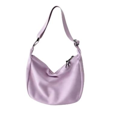 Imagem de Bolsas transversais de nylon para mulheres modernas cor doce Hobo transversal leve estilo versátil bolsa de ombro único, Roxa, 5 x 37 x 25 cm