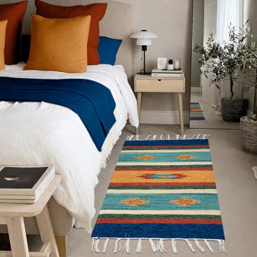 Imagem de 2 Tapete Quarto Kilim Original Algodão Beira Cama 60x90 M03