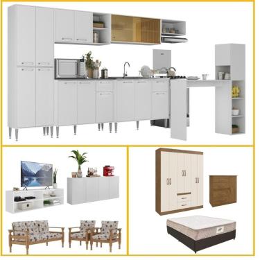 Imagem de Armário Cozinha Kit Casa Completa Mobiliada 3 Ambientes Multimóveis Cr60000 Branco nogueira Off White