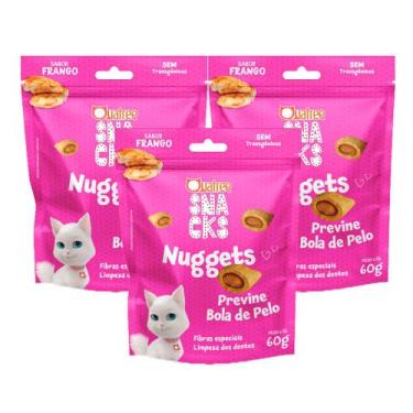 Imagem de Kit 3 Petisco Quatree Snacks Nuggets para Gatos Bola de Pelo 60g