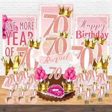Imagem de Kit Festa Aniversário Personalizado 15 18 20 30 40 50 60 70 Anos Idades - Decoração Lembrancinha (70 Anos- ROSA,Kit Festa LUXO Completo)