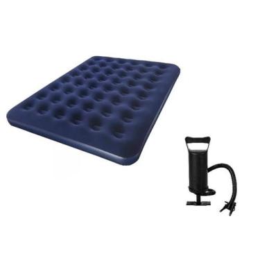 Imagem de Kit Colchão Inflável Casal Resistente + Bomba De Ar Manual - OMEGA