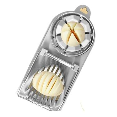 Imagem de Fatiador de ovos de aço inoxidável para ovos cozidos, fácil de cortar ovos em fatias, cunha e dados, corpo de ABS resistente com fios de aço inoxidável, pés antiderrapantes, lavável na lava-louças