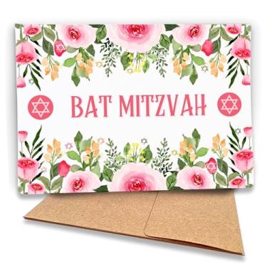 Imagem de Fava Bean Productions Cartão Bat Mitzvah para meninas, (Mazel Tov) Congratuations to a Young Jewish Woman, rosa aquarela rosas design - 138