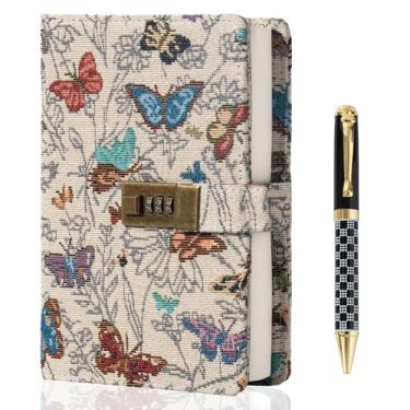 Imagem de TIEFOSSI Embroidered Diary with Lock, Lined Lock journal for Women Men, Aesthetic Journal with Pen, Hardcover Journal for Journaling Writing Planning, 100 GSM Thick Paper, 224 Numbered Pages