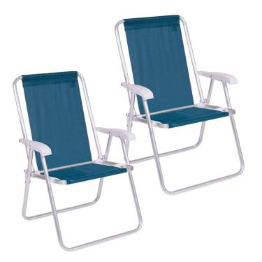 Imagem de Kit 2 Cadeira Conforto Encosto Alto Alumínio Sannet Azul Marinho - 2182 Mor