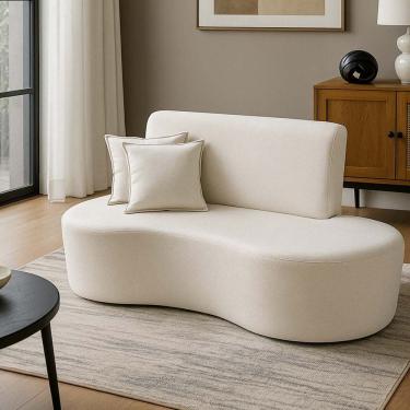 Imagem de Sofá Dubai Curvo 2 Lugares Feijão Forma Orgânica Bouclé Bege