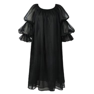 Imagem de Reminisce Boutique Vestido de chiffon renascentista fantasia chemise, Preto, XXG