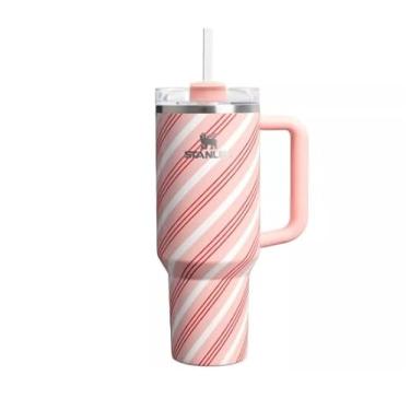 Imagem de STANLEY Copo de aço inoxidável H2.0 FlowState Quencher de 1,134 g, padrão de listras rosa, isolado com alça e canudo
