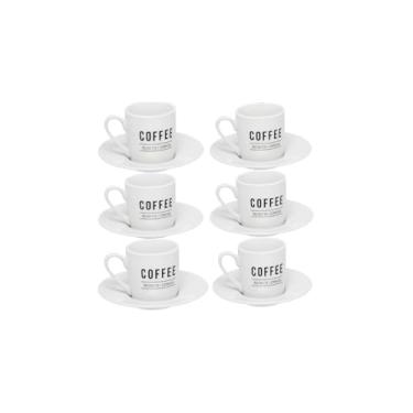 Imagem de Conjunto de Xícaras de Café com Pires, Porcelana Branca, 6 Peças, 80ml, Design Moderno, Dimensões 5,5x6cm