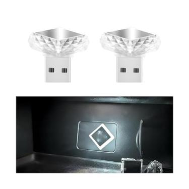 Imagem de Sandfren 2 lâmpadas USB mini LED de atmosfera interior de carro, iluminação noturna portátil para decoração de veículos, interface USB plug-in lâmpada ambiente de porta-malas automotiva, universal