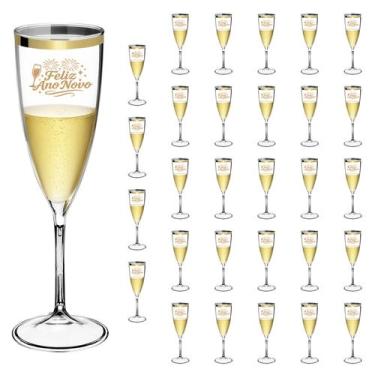 Imagem de Taça Espumante Ano Novo 170ml Acrílico Borda Dourada 30pçs - NEOPLAS, 