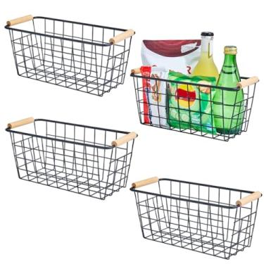 Imagem de Cestas suspensas de metal preto com alça, organizador de armazenamento de parede de arame com ganchos, cestas adesivas para cozinha, banheiro, despensa, suporte de especiarias, organizador de armário