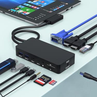 Imagem de Estação de ancoragem Microsoft Surface, monitores triplos VGA 12 em 1 + base de superfície HDMI dupla, estação de ancoragem de superfície para Surface Pro 11/10/9/8/X/7/6/5/4/3, Surface Book, Surface