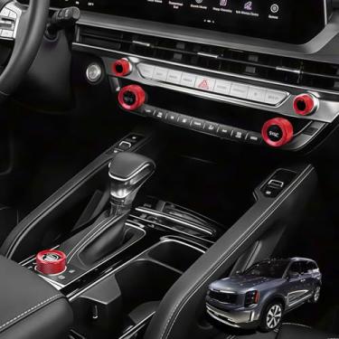 Imagem de JUIVEEL Capa de interruptor de mudança de marchas em alumínio para modo de acionamento de carro, capa de botão de ajuste de volume de áudio de rádio, capa de botão de interruptor CA compatível com