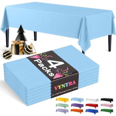 Imagem de Vyntra Toalhas de mesa descartáveis de plástico azul bebê 137 x 262 cm, pacote com 4 – capas de mesa de festa – à prova d'água, à prova de derramamento, fácil de limpar