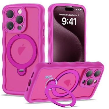 Imagem de BTBTCASE Capa compatível com iPhone 15 Pro com anel magnético rotativo de 360° e suporte invisível, compatível com Mag-Safe, linda capa protetora de celular fosca translúcida em forma de moldura