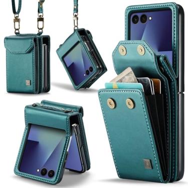 Imagem de XKchatpt Capa tipo carteira transversal compatível com Samsung Galaxy Z Flip 7, capa flip de couro PU retrô com fecho magnético e suporte para cartão para Samsung Galaxy Z Flip 7 (verde)
