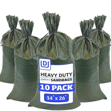 Imagem de DURASACK Sacos de areia resistentes com cordões de gravata sacos de areia de polipropileno com 1600 horas de proteção UV, 35,5 x 66 cm, verde, pacote com 10